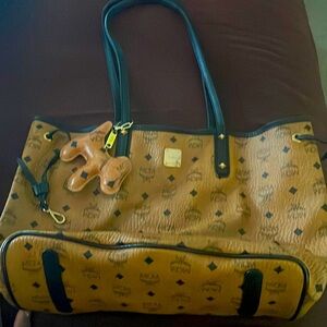 Cognac and Black MCM Tote with clutch